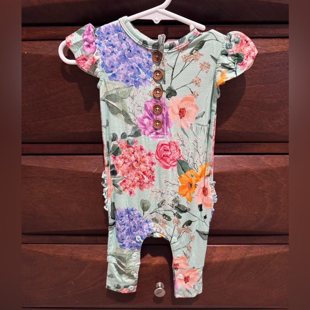 Floral Baby Romper with Wooden Buttons